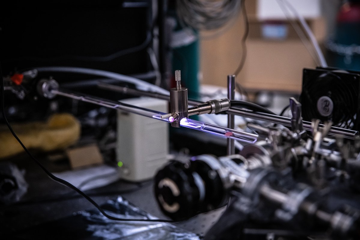 Photo shows the lab setup for making graphene with plasma