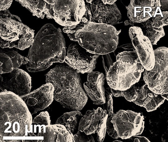 Flash-recycled anode particles as seen under through a scanning electron microscope