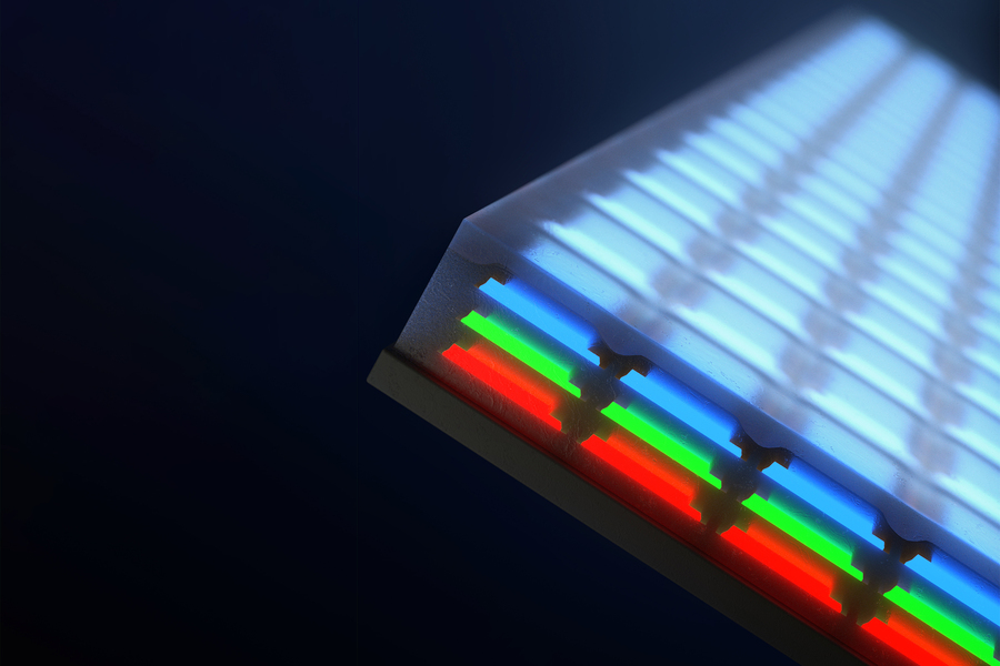 vertically stacked, full-color microscopic LEDs