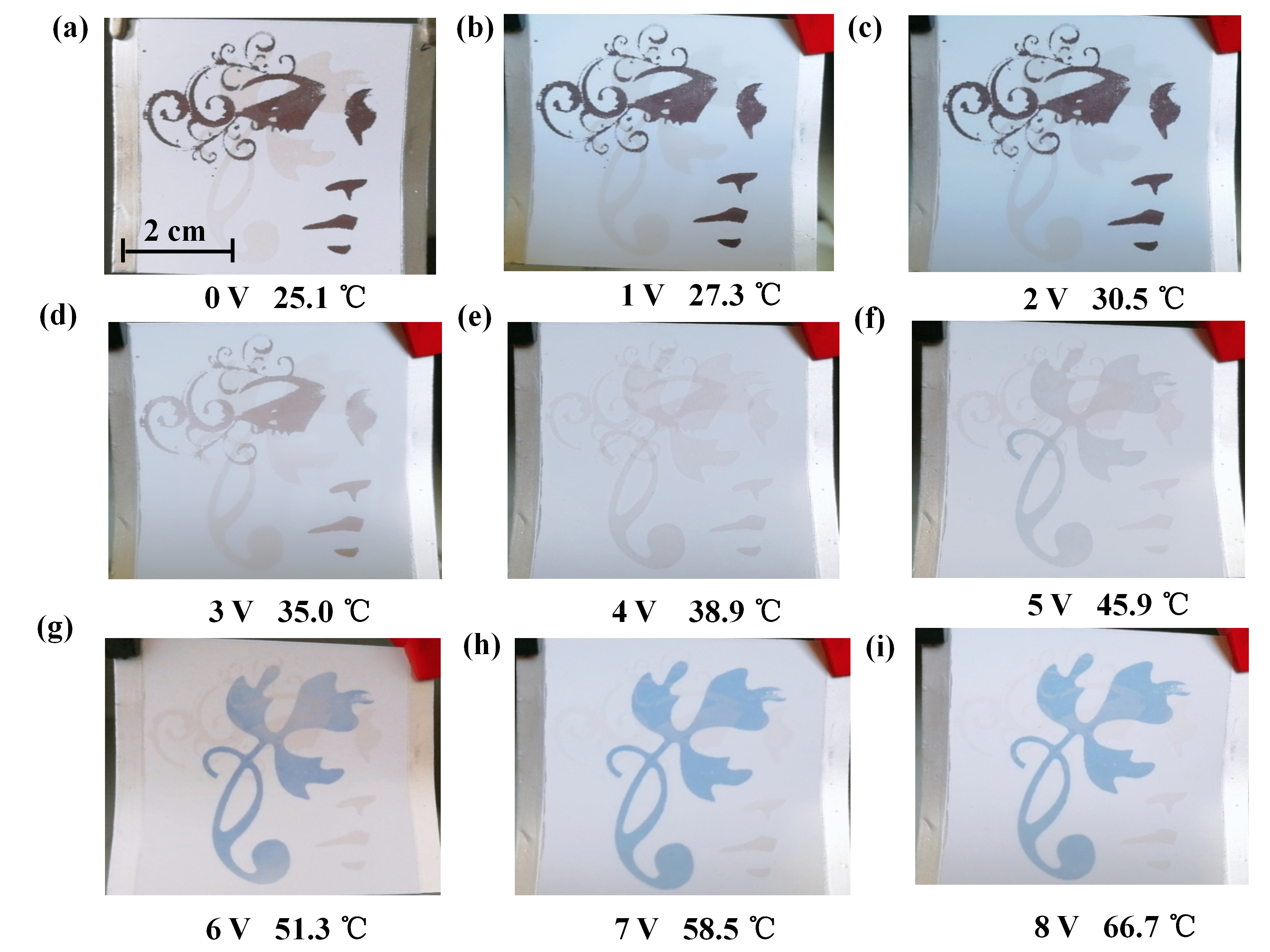 Vivid exhibition of high resolution pattern changes during multiple thermochromic processes