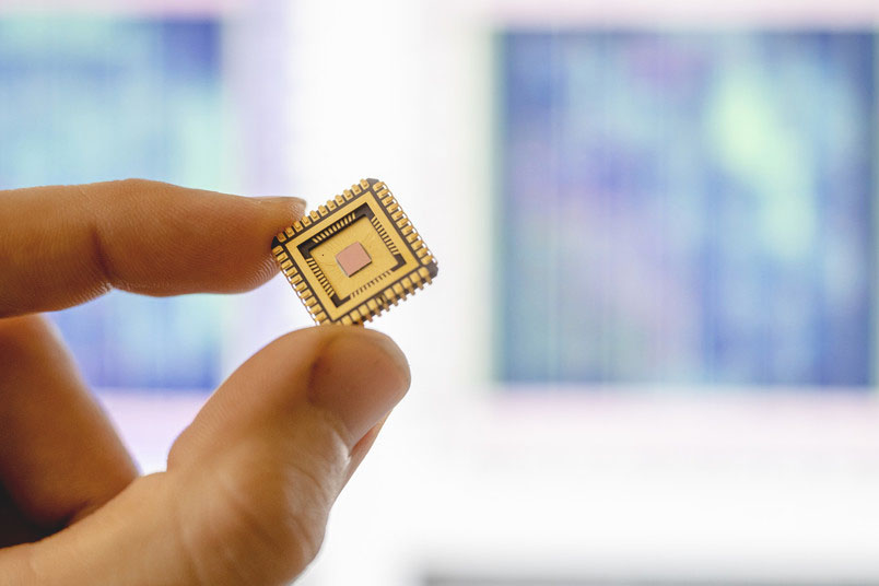 microchip in a golden chip package