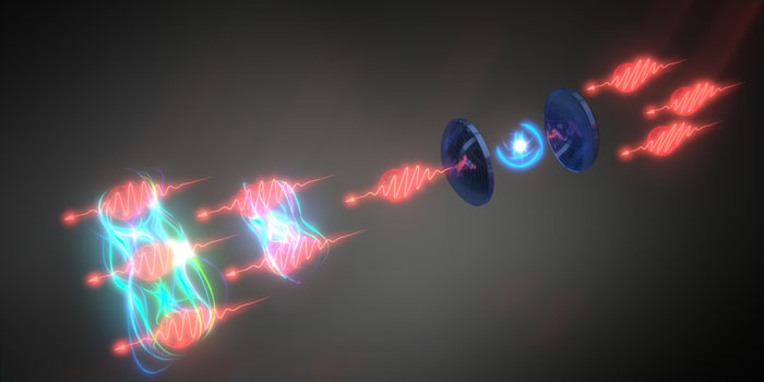 Artist's impression of how photons bound together after interaction with artificial atom