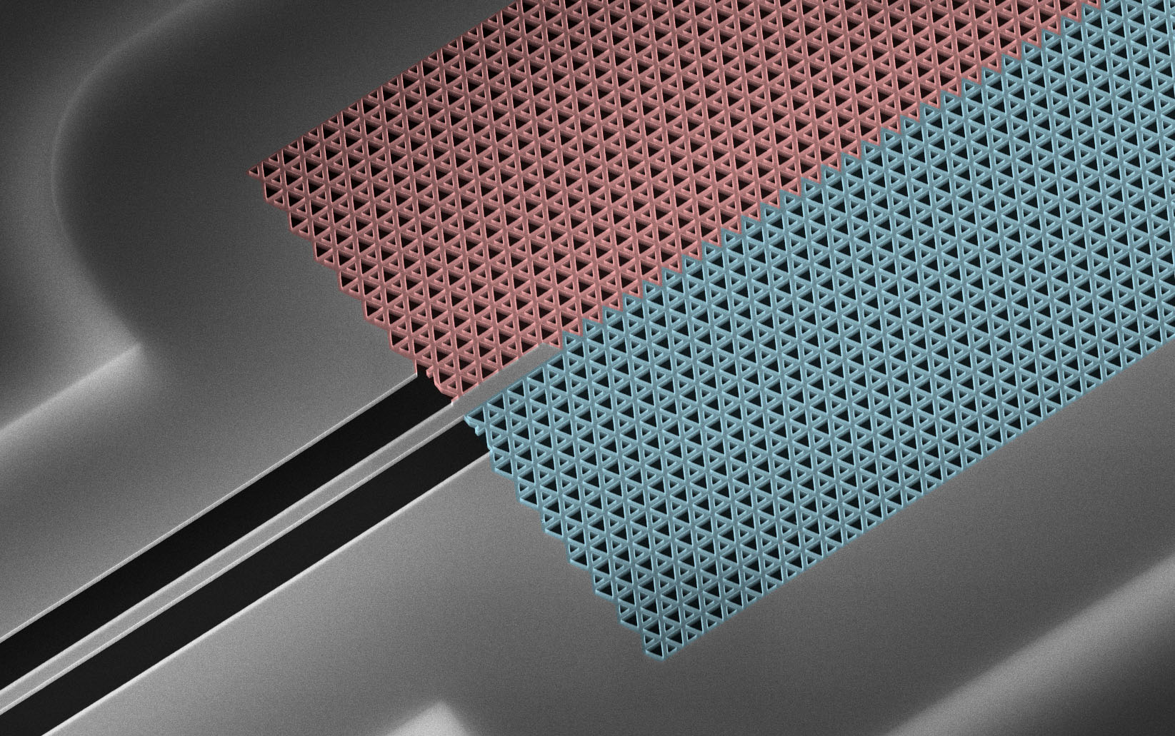 The figure shows a scanning electron microscope image of a photonic waveguide