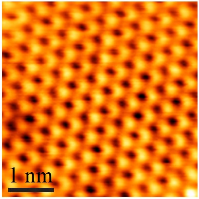 Scanning tunnelling microscopy topography of the honeycomb lattice of germanene