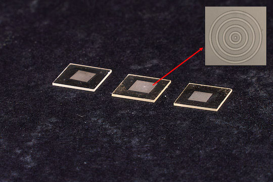 Pictured are three samples of ultrafast terahertz field concentrators