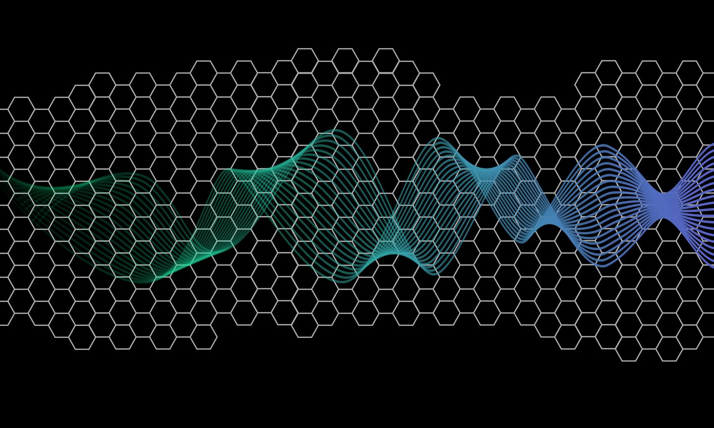 The hexagon lattice is characteristic of graphene, the wave symbolizes the movement of the electrons