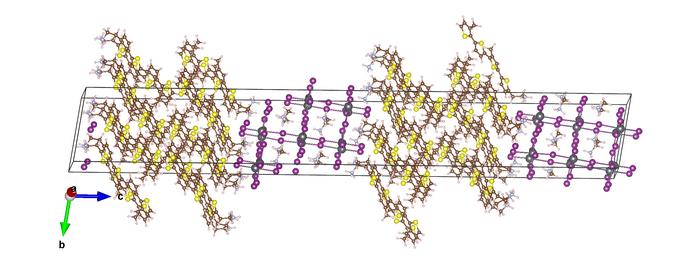 A computer-generated graphic of the atomic structure of the newly grown class of perovskites