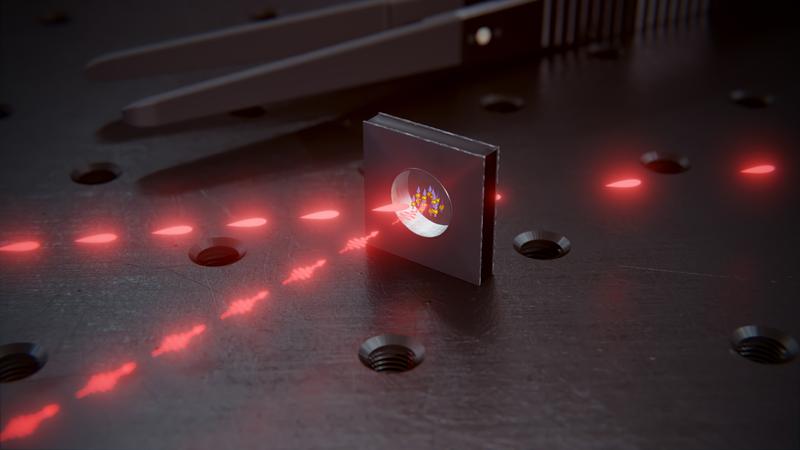 Light pulses can be stored and retrieved in the glass cell, which is filled with rubidium atoms and is only a few millimeters in size