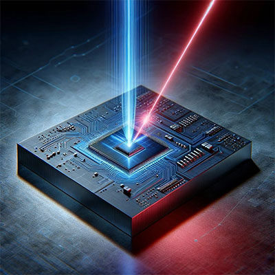 Artistic image of the new inspection tool for ultrafast electronics with femtosecond electron beams