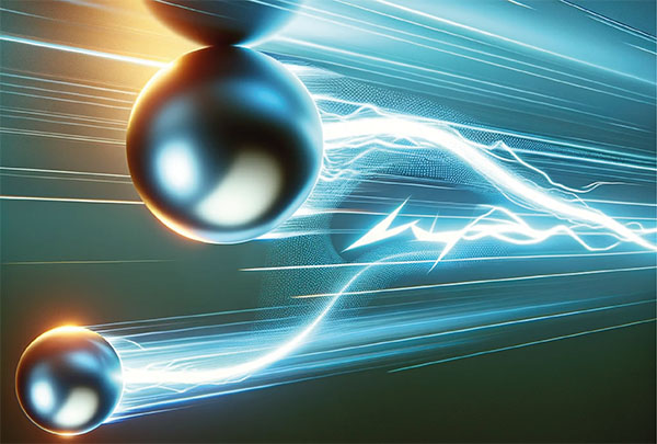 Electrons whizzing through the kagome metal Fe3Sn2 are influenced by the proximity of a flat band (shown by the reflection of the top ball on a flat surface)