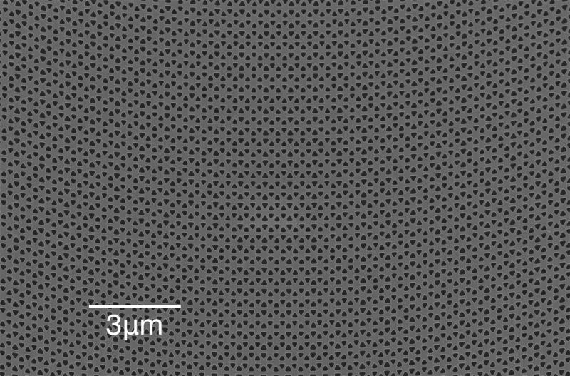 Scanning electron microscope image of a ‘strained’ photonic crystal