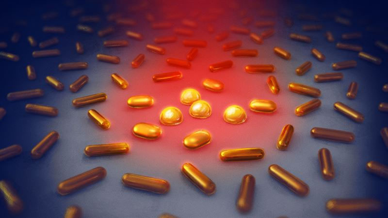 The illustration shows how the gold nanorods heat up when illuminated with NIR light