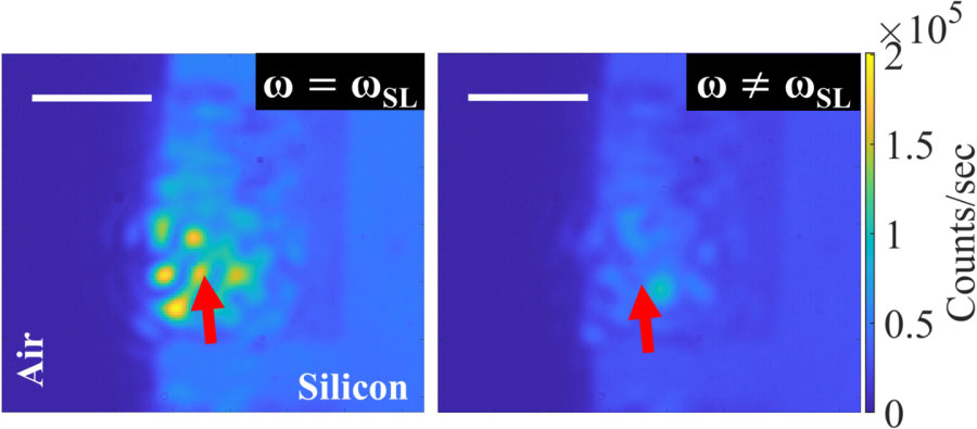 Camera images of the XY-front surface of a superlattice at two frequencies