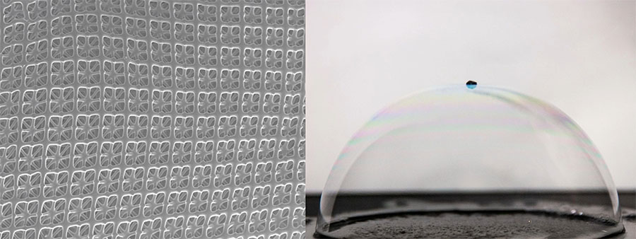An image of the full lattice geometry is juxtaposed with an 18.75-million cell lattice floating on a bubble
