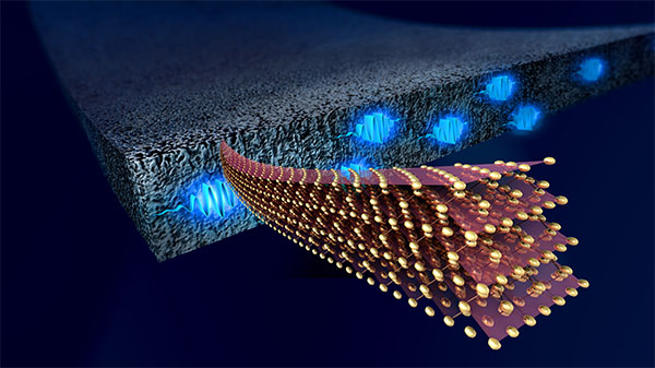 In mesoporous silicon, charge transport is dominated by electrons in extended, wave-like states (blue)