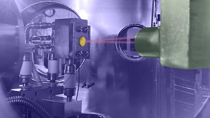 The interior of a vacuum chamber during a scattering experiment