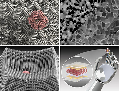 D woven metamaterials, aperiodic self-assembled morphologies, microscale impact experiments, and pressure sensing functionalities