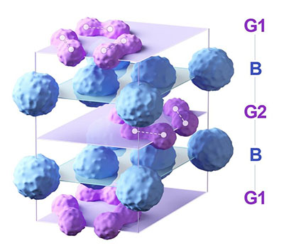 Representative hydrogen structure from the molecular dynamics simulation showing the atomic arrangement in a newly identified phase under simulated conditions