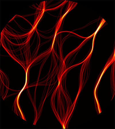 The image using Coherent Correlation Imaging shows the areas where the borders of magnetic domains (called domain walls) accumulate over time and thus maps the presence of pinning sites