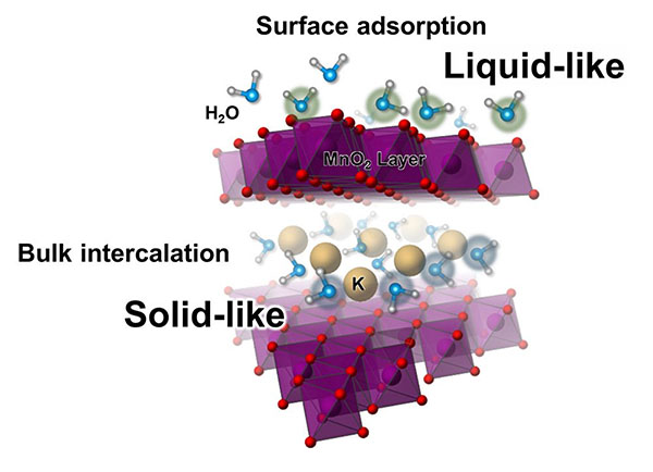 Control of crystallite size in layered MnO2 materials enables a dual-mode heat storage mechanism: conventional interlayer water intercalation and newly activated surface adsorption