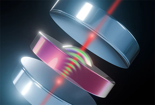 Laser light cools vibrations inside a quartz resonator, letting researchers control sound waves at the quantum level
