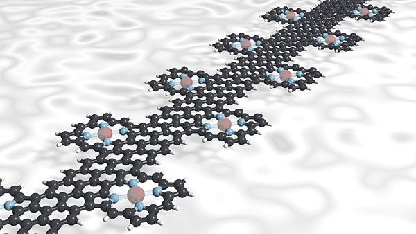 A graphene nanoribbon connects porphyrin molecules