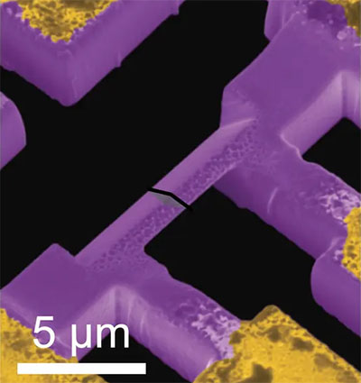 Scanning electron microscopy image of a microstructure with a parallelgram cross section