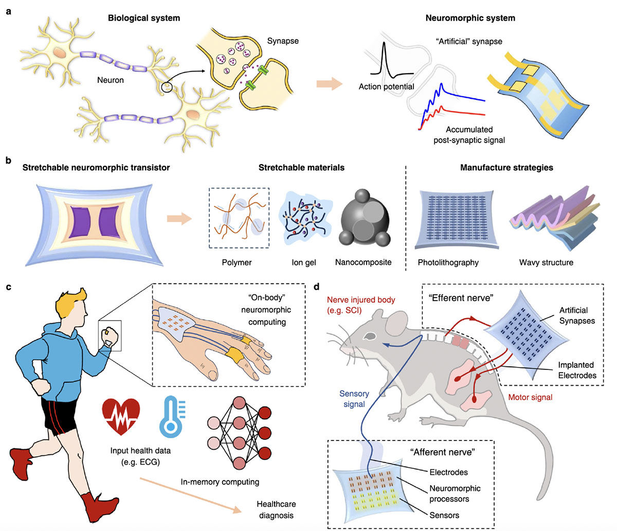 Schematic illustration of the development of stretchable synaptic transistors