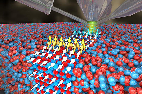 A nano-focused neon ion beam creates a spatially limited lattice order in an alloy