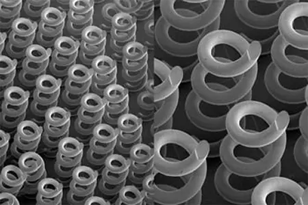 Scanning electron microscope image of 3D-printed helical arrays