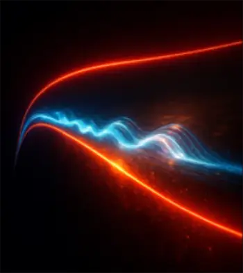 Artistic illustration fusing real- and momentum‑space representation of flat‑band hybrid polaritons