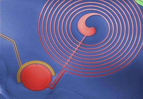 Nano-device with capacitor (red circle) and planar coil