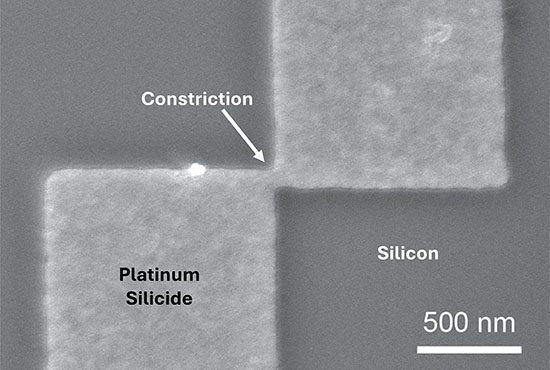 scanning electron microscope image shows a superconducting quantum interference device (SQUID)