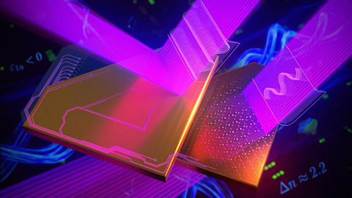 Artist’s illustration of MoOCl2, whose unusual optical response allows light to be steered very differently depending on direction