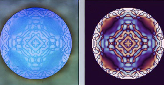 n optical microscope image (left) of the AI-designed metasurface closely matches its design, with an optimal phase pattern (right) selected during the AI training process