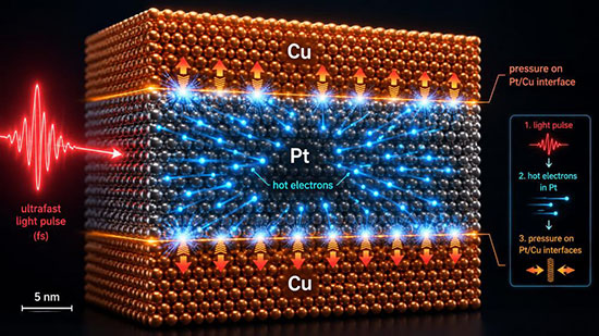 Electron pressure drives THz phonons in metal–metal superlattices