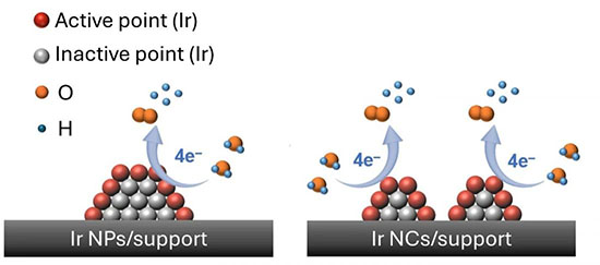 Reaction scheme for the oxygen evolution reaction (OER) in water electrolysis