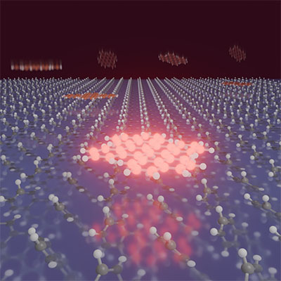 Artistic representation of an optically excited molecule on a surface of a crystal