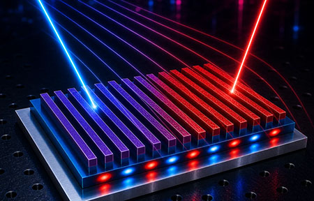 device enables flexible control of heat: Heat is absorbed from the right, heating the structure, where it is radiated to the left, cooling the structure