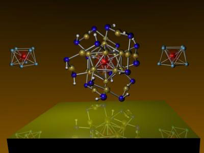 >VCs8 and MnAu24(SH)18 magnetic superatoms that mimic a manganese atom. The MnAu24 cluster is surrounded by sulfur and hydrogen atoms to protect it against outside attack