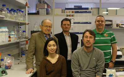 The project was a cross-departmental collaboration between biologists and chemists at the University of Bath, led by Dr Jean van den Elsen (front right) and Dr Tony James (back right)