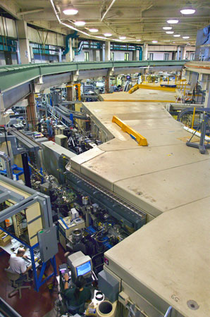 Dozens of beamlines issue from the electron storage ring of the Advanced Light Source