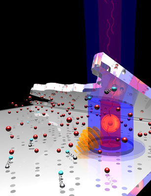 Riesenatome wurden durch rotes und blaues Laserlicht aus 'normalen' Atomen erzeugt und zwischen zwei Glasplatten eingesperrt