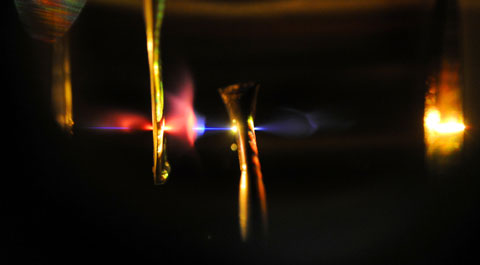 View into a vacuum chamber where attosecond light pulses are generated