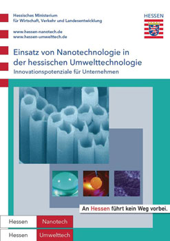 Titel der neuen Broschüre 'Einsatz von Nanotechnologie in der hessischen Umwelttechnologie - Innovationspotenziale für Unternehmen'