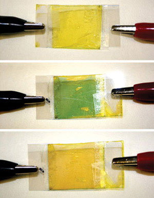 New azulene–fluorene polymer films can reversibly change color from yellow to green in response to an applied voltage