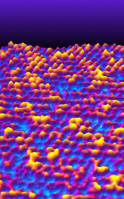 afm image shows details of individual atoms and molecules at the interface between a liquid and a solid surface