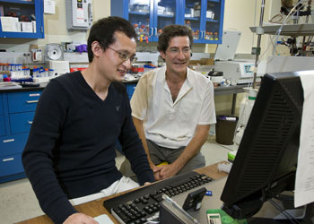 Giovanni Zocchi, UCLA professor of physics (right), and UCLA graduate student Hao Qu