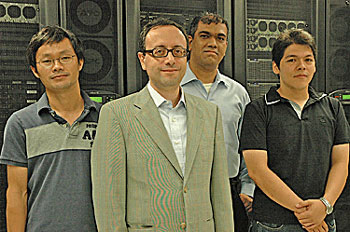 Chemical and Biological Engineering postdoctoral associate Guowen Peng, Professor Manos Mavrikakis, postdoctoral researcher Rahul Nabar, and PhD student Jeff Herron