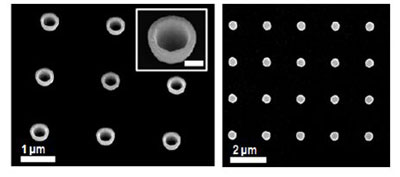 SEM images of nanoparticles fabricated for SERS by electron-beam lithography